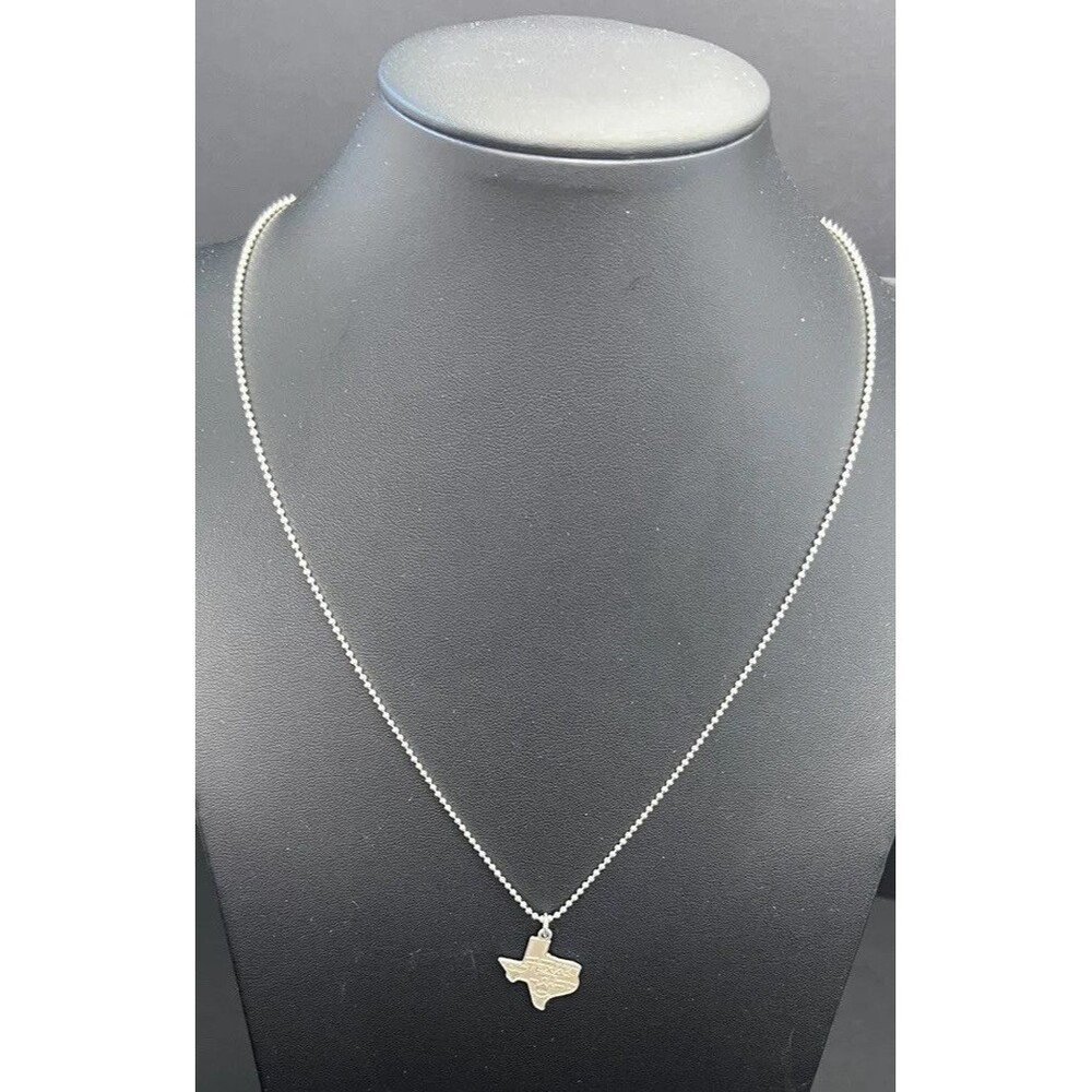 925 Sterling Silver Texas State Map Charm Pendant Necklace 20" Lone Star Pride